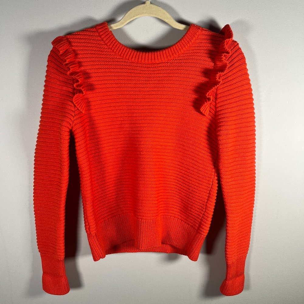 Banana Republic Orange Knit Sweater Ruffle Shoulder Ribbed Cuff Size Medium